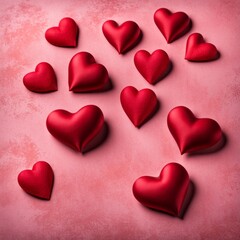 Obraz premium Red silk hearts on a pink concrete background