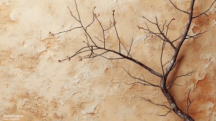 Minimal mock up background for product presentation. Dry tree twigs on brown stucco background. 3d rendering illustration. Clipping path of each element included " ai generated "