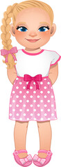 Pigtail hair girl in pink skirt cartoon PNG