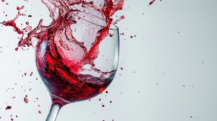  a close up of a wine glass with a liquid splashing out of the top and bottom of the glass on the bottom of the glass, on a white background.