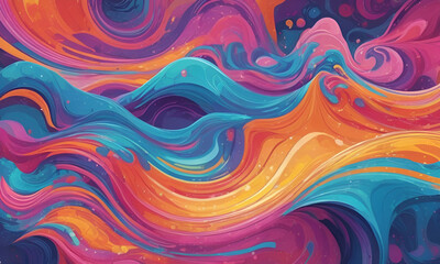 Fototapeta na wymiar Groovy psychedelic abstract wavy decorative funky background. Hippie trendy design