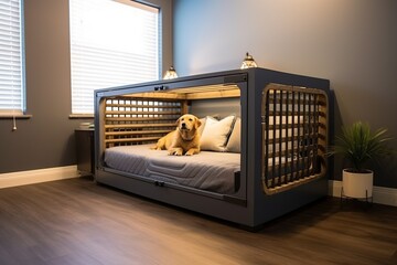 Step into the future with a realistic depiction of a sleek and modern dog kennel that boasts cutting-edge high-tech features