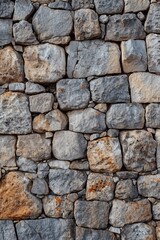 A brick wall made of various rocks and stones