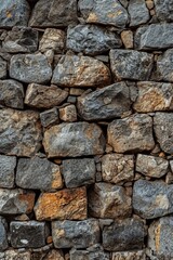 Obraz premium A brick wall made of various rocks and stones