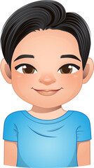 Little boy face, avatar, kid head with short hair wearing blue t shirt cartoon PNG