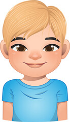 Little boy face, avatar, kid head with short hair wearing blue t shirt cartoon PNG