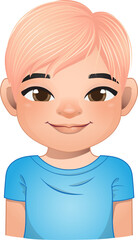 Little boy face, avatar, kid head with short hair wearing blue t shirt cartoon PNG