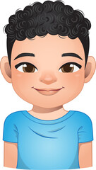 Little boy face, avatar, kid head with short hair wearing blue t shirt cartoon PNG
