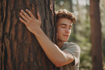 Fototapeta na wymiar Waldbaden und das Umarmen von Bäumen fördert den Stressabbau und beugt Depressionen vor