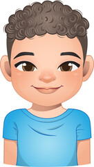 Little boy face, avatar, kid head with short hair wearing blue t shirt cartoon PNG