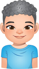 Little boy face, avatar, kid head with short hair wearing blue t shirt cartoon PNG
