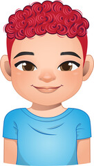 Little boy face, avatar, kid head with short hair wearing blue t shirt cartoon PNG