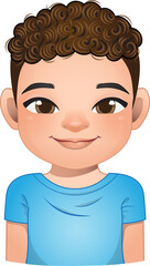 Little boy face, avatar, kid head with short hair wearing blue t shirt cartoon PNG