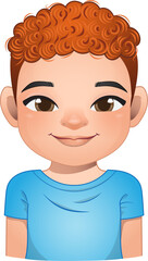 Little boy face, avatar, kid head with short hair wearing blue t shirt cartoon PNG