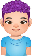 Little boy face, avatar, kid head with short hair wearing blue t shirt cartoon PNG