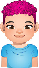 Little boy face, avatar, kid head with short hair wearing blue t shirt cartoon PNG