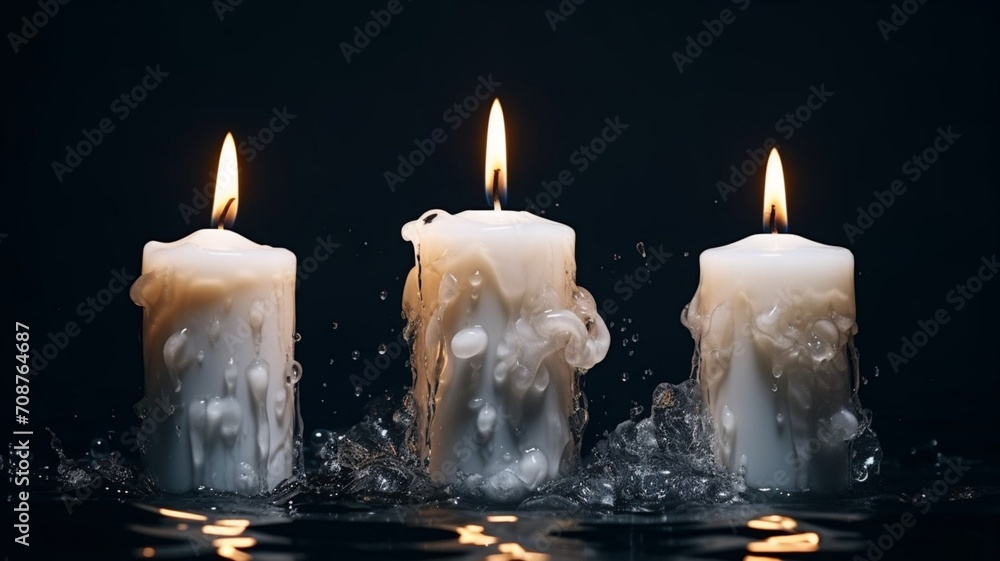 Poster submerged illumination: a captivating display of yellow lit candles beneath the water surface - ai g