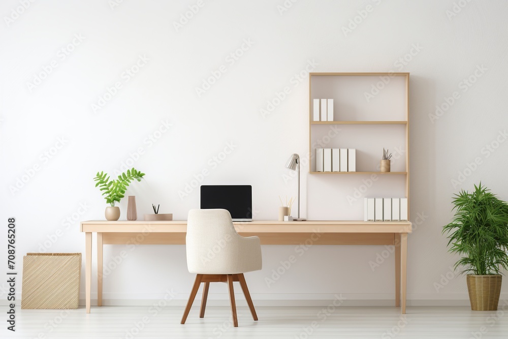 Poster immerse yourself in a lifelike image of a minimalist office, where every detail has been thoughtfull