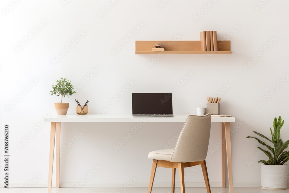 Poster immerse yourself in a lifelike image of a minimalist office, where every detail has been thoughtfull