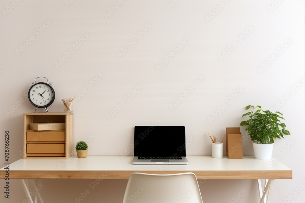 Poster immerse yourself in a lifelike image of a minimalist office, where every detail has been thoughtfull