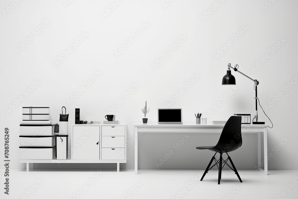 Poster immerse yourself in a lifelike image of a minimalist office, where every detail has been thoughtfull