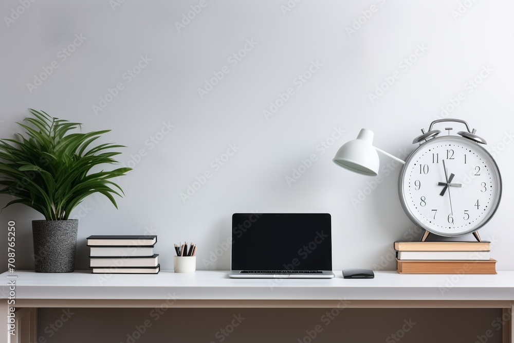 Poster immerse yourself in a lifelike image of a minimalist office, where every detail has been thoughtfull