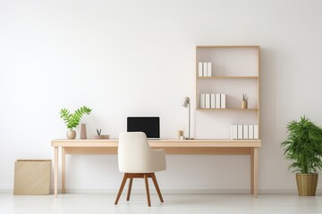 Immerse yourself in a lifelike image of a minimalist office, where every detail has been thoughtfully designed to create a harmonious and inspiring work environment - obrazy, fototapety, plakaty