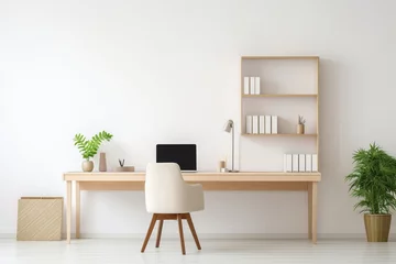 Wandcirkels tuinposter Immerse yourself in a lifelike image of a minimalist office, where every detail has been thoughtfully designed to create a harmonious and inspiring work environment © Silvana