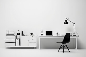 Immerse yourself in a lifelike image of a minimalist office, where every detail has been thoughtfully designed to create a harmonious and inspiring work environment