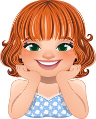 Smiling Girl Posing Hand Under Chin Wearing Spring Flower Shirt Cartoon Character PNG