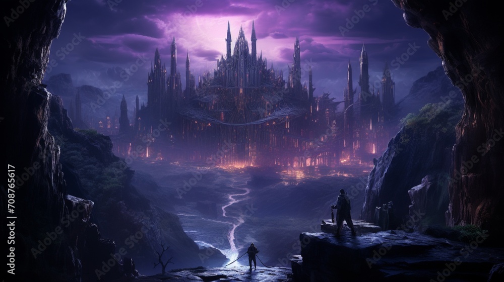 Poster high-resolution digital manipulation transforming a castle landscape - ai generative