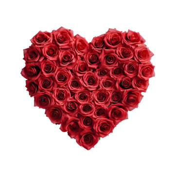 Red roses forming a love heart symbol on transparent background PNG image