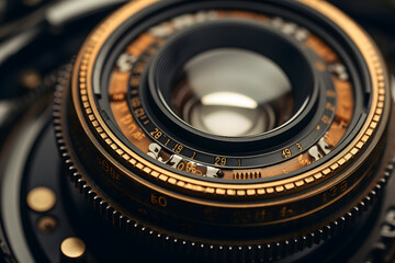 Fototapeta na wymiar Closeup of a vintage camera lens. Shallow depth of field.