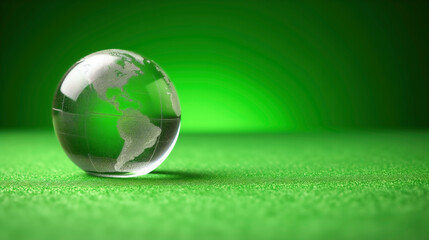 Glass Globe on Green Surface. Ecology and Environment.