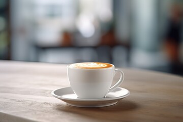 Fototapeta premium Indulge in the visual delight of a perfectly brewed and aromatic cup of coffee resting on a simple and sleek table