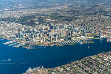 Naklejka premium San Diego Skyline: Aerial Majesty of Urban Waterfront and Architectural Splendor, January 2024