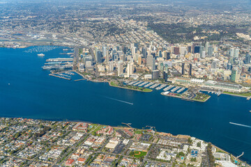 Fototapeta premium San Diego Skyline: Aerial Majesty of Urban Waterfront and Architectural Splendor, January 2024