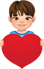 Valentine day with little boy with short hair hairstyle holding red heart cartoon PNG