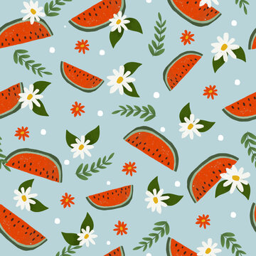 seamless pattern with watermelon and flower