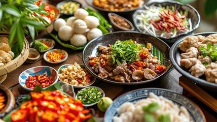 Fototapeta premium full-frame background using traditional oriental spices for cooking Asian dishes