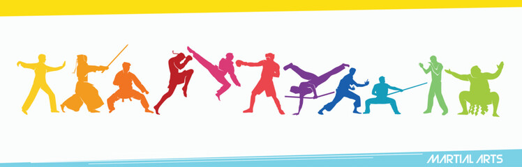 Great editable vector design of various martial arts poses suit for any digital and print graphic resources
