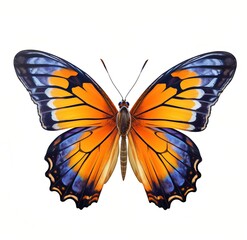 A blue and orange butterfly with spread wings