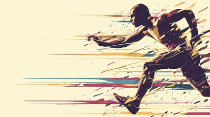  a silhouette of a running man with colorful paint splatters on the side of the running man is in the foreground and the background of the image is a white background. - obrazy, fototapety, plakaty