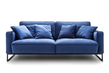 Blue soft sofa. Modern design sofa isolated on white background, clipping path.
