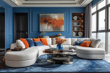 Chic modern luxury aesthetics style living room in blue tone.