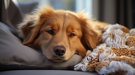 A Golden Retriever Dog Resting on a Couch