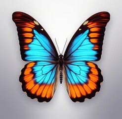 Blue and orange butterfly with spread wings