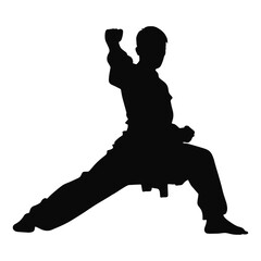 silhouette illustration of kung fu karate fighter exercise training pose 