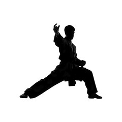 silhouette illustration of kung fu fighter exercise training pose 
