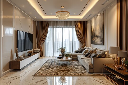 Interior of living room with sofa, modern hom